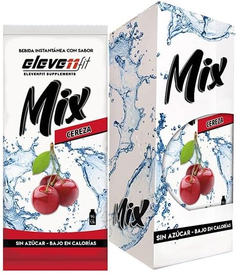 Eleven Fit Mix Bebida Instantánea Sabor Cereza, Caja de 12 Sobres. Disfruta de un refresco intenso y saludable, sin azúcar y con muy pocas calorías. Ideal para probar su delicioso sabor. Elevenfit - frontal
