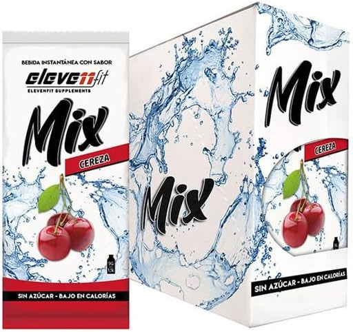 Eleven Fit Mix Bebida Instantánea Sabor Cereza, Caja de 24 Sobres. Disfruta de un refresco intenso y jugoso, sin azúcar, bajo en calorías y perfecto para hidratarte y usar en tus postres. Elevenfit - frontal