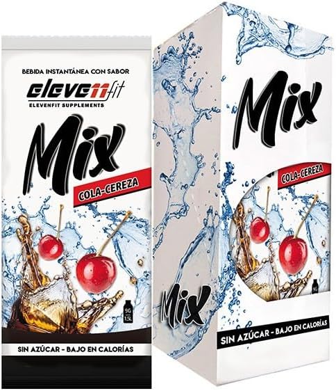 Eleven Fit Mix Bebida Instantánea Sabor Cola-Cereza, Caja de 12 Sobres. Descubre la mezcla de sabores más popular en una bebida sin azúcar, perfecta para probar y llevar a cualquier parte. Elevenfit - frontal
