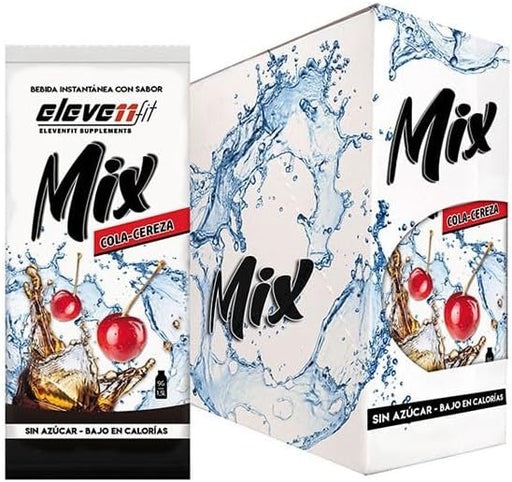 Eleven Fit Mix Bebida Instantánea Sabor Cola-Cereza, Caja de 24 Sobres. La fusión perfecta de tus dos sabores favoritos en un refresco sin azúcar, bajo en calorías y lleno de personalidad. Elevenfit - frontal