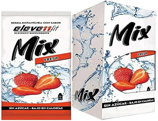 Eleven Fit Mix Bebida Instantánea Sabor Fresa, Caja de 12 Sobres. El sabor clásico que enamora a todos, ahora en una versión sin azúcar, baja en calorías y perfecta para bebidas y postres. Elevenfit - frontal