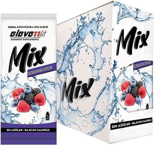 Eleven Fit Mix Bebida Instantánea sabor Frutas del Bosque, Caja de 24 sobres sin azúcar. Mezcla en polvo baja en calorías, ideal para una hidratación saludable y llena de sabor. Elevenfit - frontal