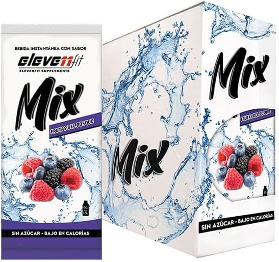 Eleven Fit Mix Bebida Instantánea sabor Frutas del Bosque, Caja de 24 sobres sin azúcar. Mezcla en polvo baja en calorías, ideal para una hidratación saludable y llena de sabor. Elevenfit - frontal
