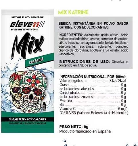 Eleven Fit Mix Bebida Instantánea Sabor Katrine, Caja de 12 Sobres. Atrévete a probar un sabor único y misterioso, sin azúcar, bajo en calorías y perfecto para salir de la rutina. Elevenfit - pack