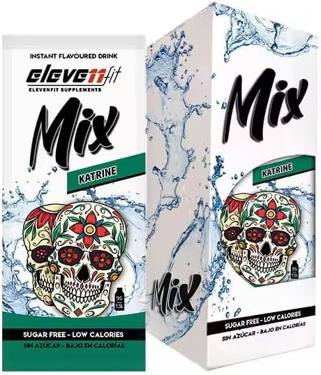 Eleven Fit Mix Bebida Instantánea Sabor Katrine, Caja de 12 Sobres. Atrévete a probar un sabor único y misterioso, sin azúcar, bajo en calorías y perfecto para salir de la rutina. Elevenfit - frontal