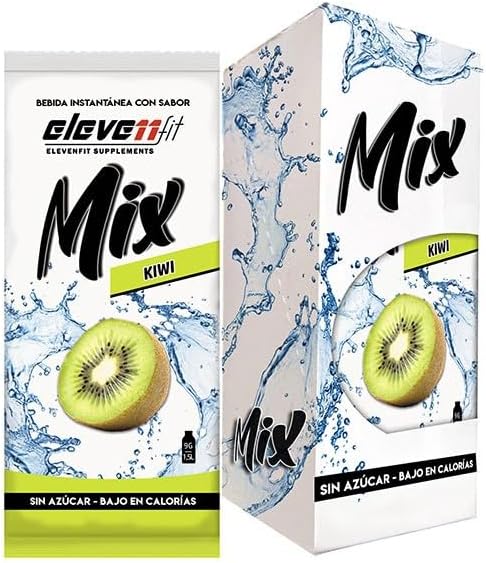 Eleven Fit Mix Bebida Instantánea Sabor Kiwi, Caja de 12 Sobres. Un sabor exótico y refrescante para tu hidratación, sin azúcar, bajo en calorías y con un toque tropical único. Elevenfit - frontal