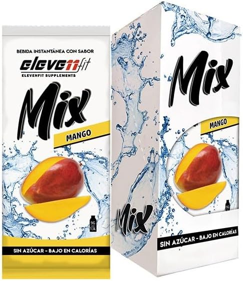 Eleven Fit Mix Bebida Instantánea Sabor Mango, Caja de 12 Sobres. Descubre el sabor más exótico y refrescante en un formato práctico, sin azúcar y con muy pocas calorías. ¡Pruébalo y te encantará! Elevenfit - frontal