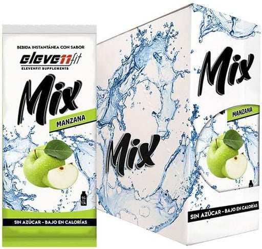 Eleven Fit Mix Bebida Instantánea Sabor Manzana, Caja 24 Sobres. Preparado en polvo sin azúcar y bajo en calorías para 36 litros de bebida refrescante, ideal para dietas y deportistas. Elevenfit - frontal