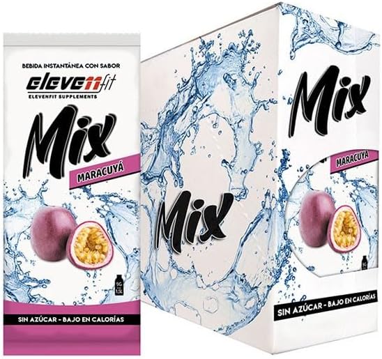 Eleven Fit Mix Bebida Instantánea Sabor Maracuyá, Caja de 24 Sobres. El sabor más exótico de la fruta de la pasión en una bebida sin azúcar, baja en calorías y llena de matices tropicales. Elevenfit - frontal