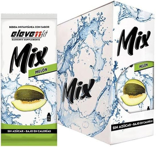 Eleven Fit Mix Bebida Instantánea Sabor Melón, Caja de 24 Sobres. El refresco de verano definitivo, sin azúcar, bajo en calorías y con un intenso y jugoso sabor a melón recién cortado. Elevenfit - frontal