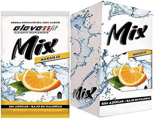 Eleven Fit Mix Bebida Instantánea Sabor Naranja, Caja de 12 Sobres. Tu dosis diaria de sabor cítrico para llevar. Una bebida refrescante y saludable sin azúcar, perfecta para tu botella de agua. Elevenfit - frontal