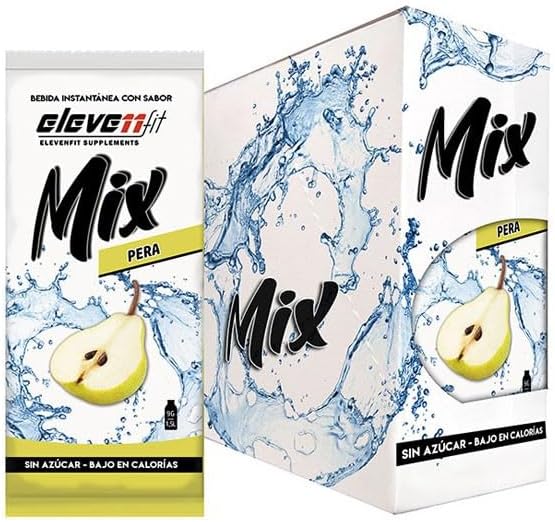 Eleven Fit Mix Bebida Instantánea Sabor Pera, Caja de 24 Sobres. Un sabor dulce, jugoso y sofisticado para tu hidratación diaria, sin azúcar y con muy pocas calorías. ¡Descubre su versatilidad! Elevenfit - frontal