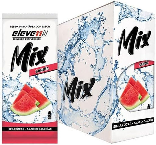 Eleven Fit Mix Bebida Instantánea Sabor Sandía, Caja de 24 Sobres. El refresco de verano definitivo, sin azúcar, bajo en calorías y con el sabor más jugoso y refrescante para combatir el calor. Elevenfit - frontal