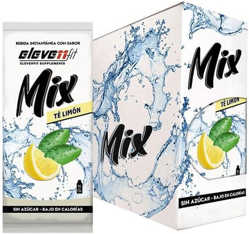 Eleven Fit Mix Bebida Instantánea Sabor Té con Limón, Caja de 24 Sobres. Disfruta del sabor más clásico y refrescante del té helado, pero sin azúcar, bajo en calorías y listo en segundos. Elevenfit - frontal