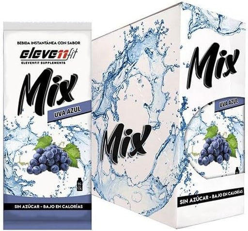 Eleven Fit Mix Bebida Instantánea Sabor Uva Azul, Caja de 24 Sobres. Disfruta de un sabor intenso y misterioso en una bebida sin azúcar, baja en calorías y con un color que te sorprenderá. Elevenfit - frontal