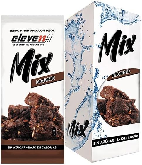 Eleven Fit Mix Bebida Sabor Brownie de Chocolate, Caja de 12 Sobres. Disfruta del intenso sabor a postre sin azúcar ni calorías, ideal para tus batidos, cafés y recetas saludables. Elevenfit - frontal