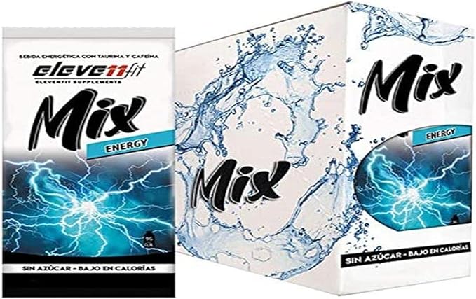 Eleven Fit Mix Bebida Sabor Energy, Caja de 24 Sobres. La alternativa saludable a las bebidas energéticas, sin azúcar, baja en calorías y con cafeína para darte el impulso que necesitas. Elevenfit - frontal