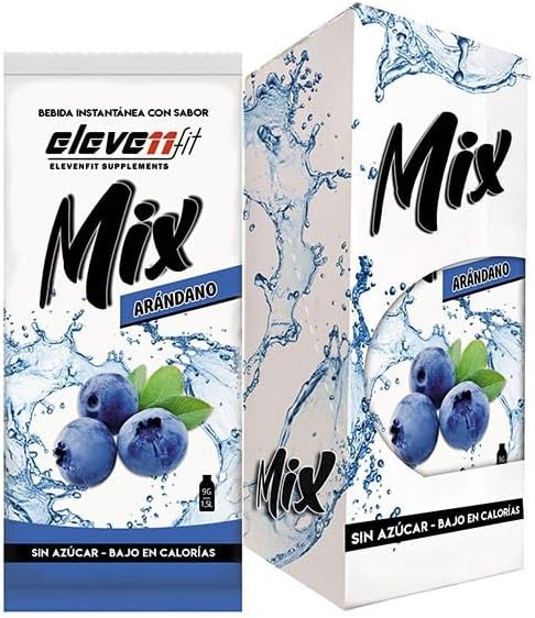 Eleven Fit Mix Sabor Arándano, Caja de 12 Sobres. La forma más deliciosa de beber más agua, con un refrescante sabor a frutos del bosque, sin azúcar y con menos de 5 calorías por vaso. Elevenfit - pack
