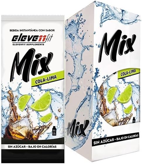 Eleven Fit Mix Sabor Cola-Lima, Caja de 12 Sobres. El mezclador perfecto para tus cócteles y combinados sin azúcar. Disfruta de todo el sabor y el frescor cítrico sin calorías extra. Elevenfit - frontal