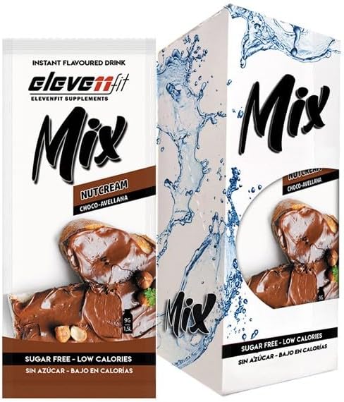 Eleven Fit Mix Sabor Nutcream, 12 Sobres Sin Azúcar. Disfruta del irresistible sabor a crema de cacao y avellanas en tus batidos y postres, sin azúcar ni calorías. Elevenfit - frontal