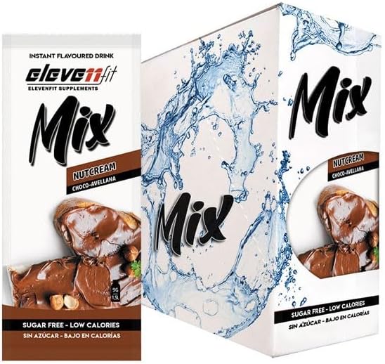 Eleven Fit Mix Sabor Nutcream, Caja de 24 Sobres. El capricho definitivo para los amantes del chocolate. Disfruta del sabor a crema de cacao y avellanas sin azúcar y sin límites. Elevenfit - frontal