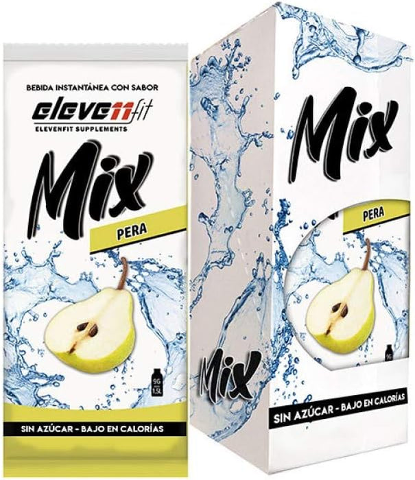 Eleven Fit Mix Sabor Pera, Caja de 12 Sobres. La bebida instantánea sin azúcar para dar un toque creativo a tus postres, yogures y batidos, o para disfrutar de un refresco saludable y original. Elevenfit - frontal