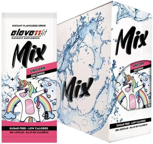 Eleven Fit Mix Sabor Unicornio, Caja de 24 Sobres. La bebida de fantasía para fiestas y celebraciones, sin azúcar, baja en calorías y con un sabor mágico que encantará a todos. Elevenfit - frontal
