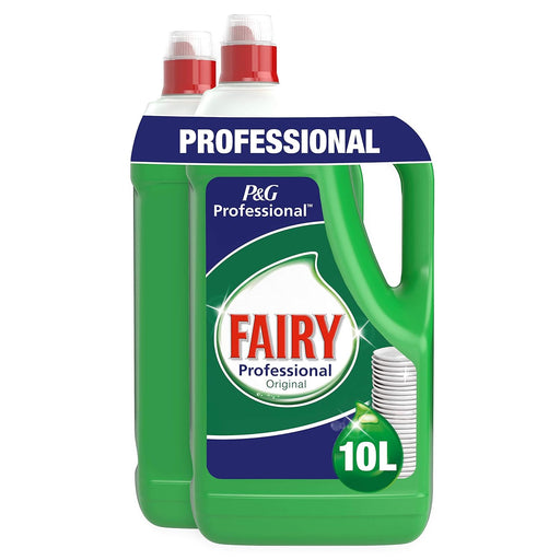 Fairy Professional Lavavajillas a Mano, formato 10 L (2x5 L). Detergente líquido concentrado con fórmula profesional para eliminar 5 veces más grasa y limpiar hasta 100.000 platos. Fairy - frontal