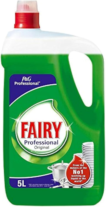 Lavavajillas líquido Fairy Professional en garrafa de 5 Litros. Fórmula concentrada con un poder antigrasa superior, ideal para cocinas profesionales y hostelería. Fairy - extra