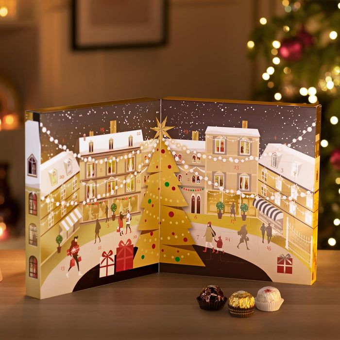Calendario de Adviento Ferrero Collection con 25 bombones (271g). Una selección festiva de Ferrero Rocher, Raffaello y Rondnoir para regalar y disfrutar esta Navidad. Ferrero Rocher - extra