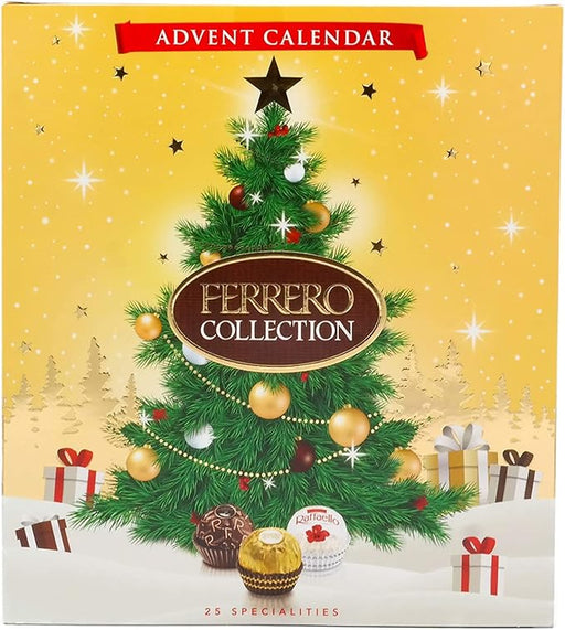 Calendario de Adviento Ferrero Collection con 25 bombones (271g). Una selección festiva de Ferrero Rocher, Raffaello y Rondnoir para regalar y disfrutar esta Navidad. Ferrero Rocher - frontal