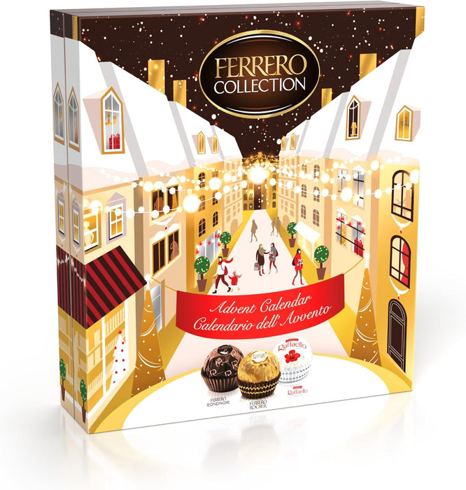 Calendario de Adviento Ferrero Collection con 25 bombones (271g). Una selección festiva de Ferrero Rocher, Raffaello y Rondnoir para regalar y disfrutar esta Navidad. Ferrero Rocher - presentacion