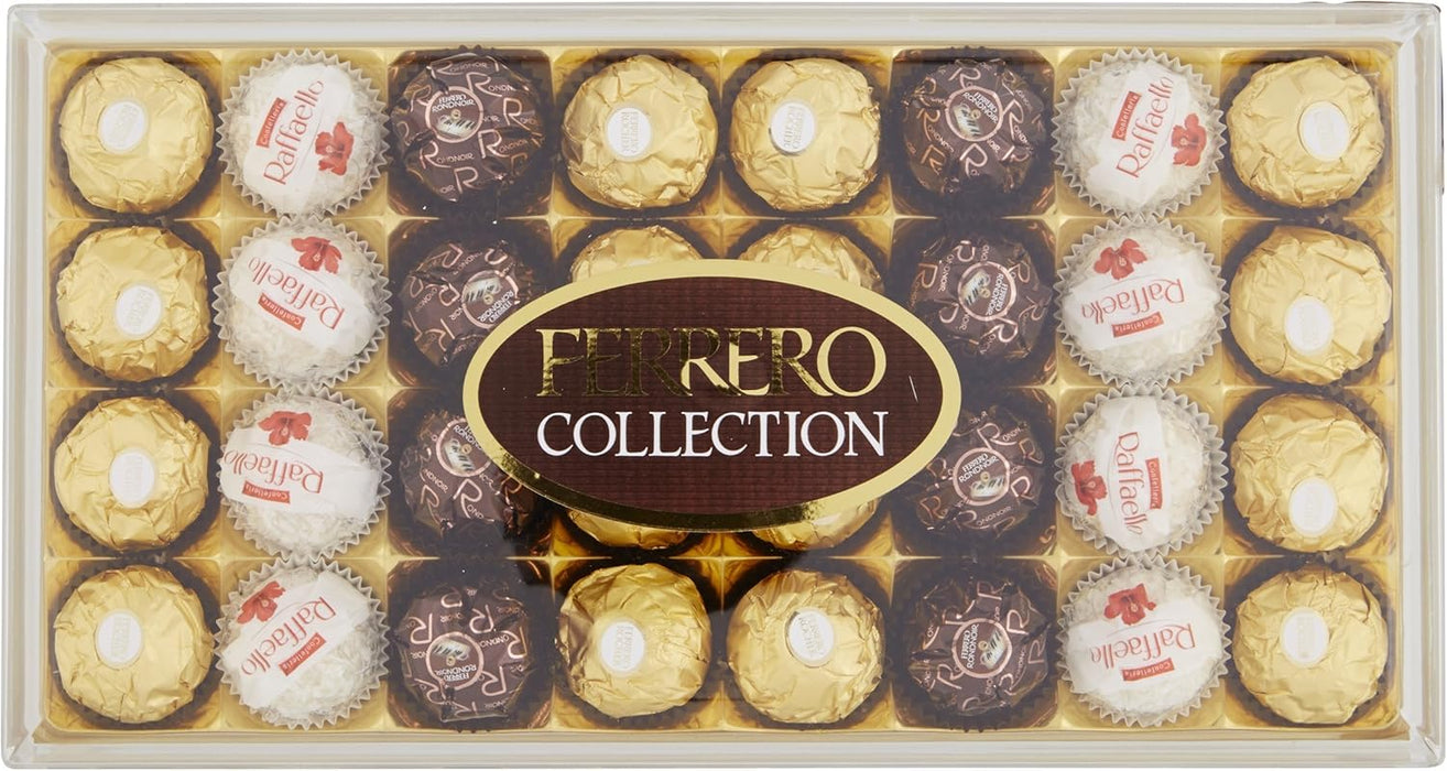 Ferrero Collection, caja de 32 bombones surtidos, 349 g. Disfruta de la experiencia única de Ferrero Rocher, Raffaello y Rondnoir, una selección perfecta para compartir y regalar. Ferrero Rocher - extra