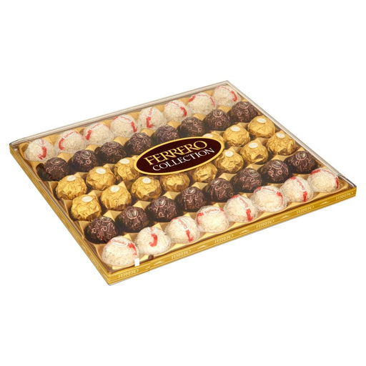 Ferrero Collection, Surtido de 48 Bombones Premium (518g). Descubre una selección irresistible con el clásico Ferrero Rocher, el exótico Raffaello y el intenso Rondnoir. Ferrero Rocher - frontal