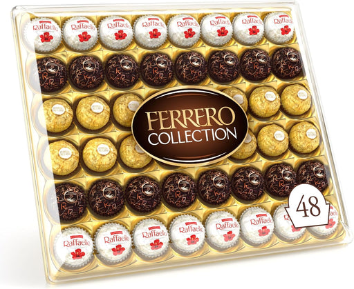 Ferrero Collection, Surtido de 48 Bombones Premium (518g). Descubre una selección irresistible con el clásico Ferrero Rocher, el exótico Raffaello y el intenso Rondnoir. Ferrero Rocher - pack