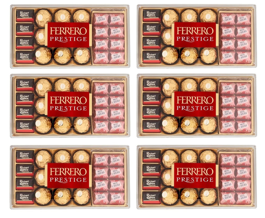 Ferrero Prestige Caja de Regalo, 21 Bombones Surtidos (246g). Incluye las especialidades Ferrero Rocher, Mon Chéri y Pocket Coffee para una experiencia de degustación variada y exquisita. Ferrero Rocher - frontal