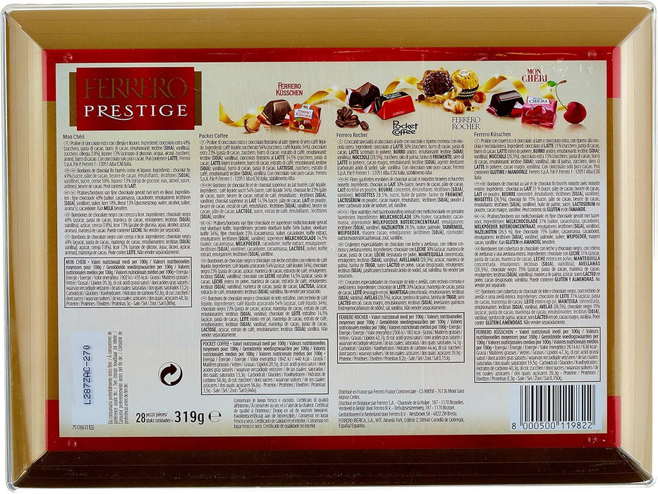 Ferrero Prestige, Caja Surtida de 4 Variedades de Bombones, 319g. Un regalo ideal para compartir, con Ferrero Rocher, Mon Chéri, Pocket Coffee y Ferrero Küsschen. Ferrero Rocher - extra