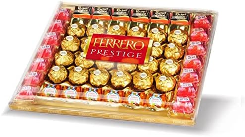 Ferrero Prestige, Caja Surtida de 50 Bombones, 575g. Un regalo de lujo con una selección de las mejores especialidades de Ferrero, ideal para compartir en eventos y celebraciones. Ferrero Rocher - frontal