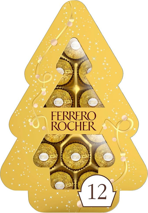 Ferrero Rocher Árbol de Navidad, Caja de Regalo con 150g de Bombones. El detalle perfecto para decorar y endulzar tus fiestas, con 12 bombones del sabor inconfundible de siempre. Ferrero Rocher - frontal