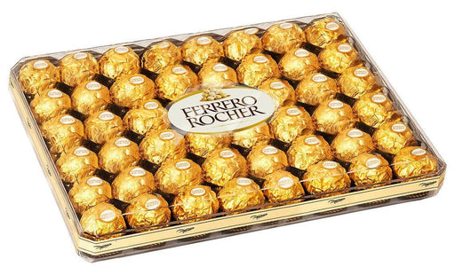 Ferrero Rocher, Bandeja Plana de 48 Bombones de Chocolate y Avellana. El formato perfecto para fiestas, eventos y catering, con una presentación ideal para servir y compartir. Ferrero Rocher - frontal