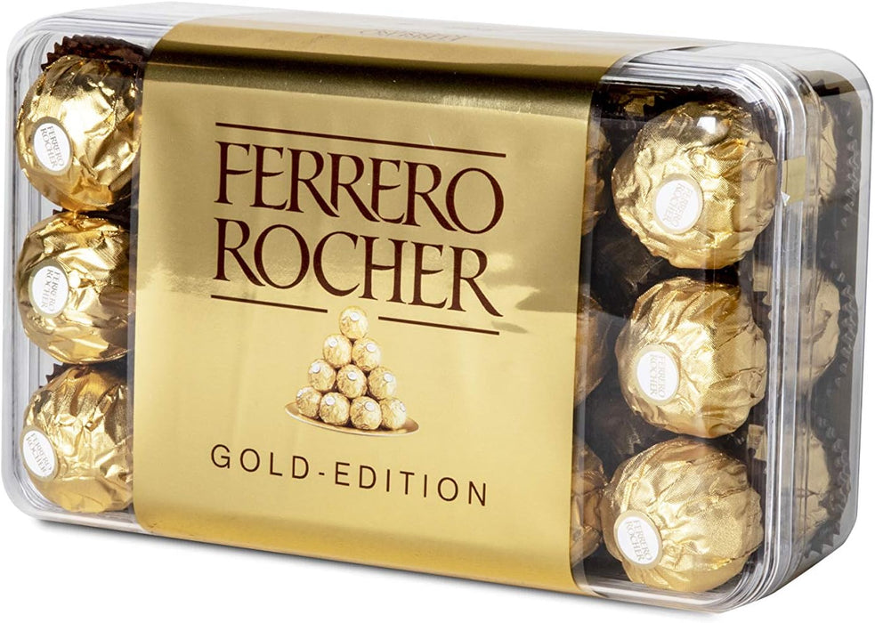 Ferrero Rocher, Caja de 30 Bombones de Chocolate con Leche y Avellanas (375g). Un clásico atemporal ideal para regalar en Navidad o cualquier ocasión especial y compartir en familia. Ferrero Rocher - detalle
