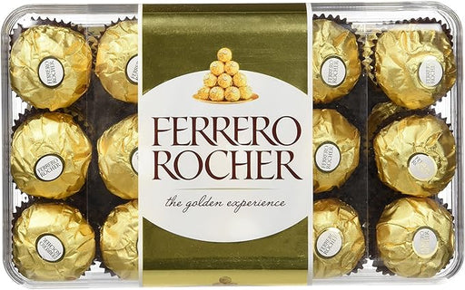 Ferrero Rocher, Caja de 30 Bombones de Chocolate con Leche y Avellanas (375g). Un clásico atemporal ideal para regalar en Navidad o cualquier ocasión especial y compartir en familia. Ferrero Rocher - frontal