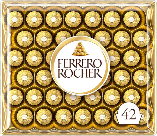 Ferrero Rocher, Caja de Regalo Grande con 42 Bombones de Chocolate y Avellanas (525g). El formato ideal para grandes celebraciones y los regalos más especiales y generosos. Ferrero Rocher - frontal