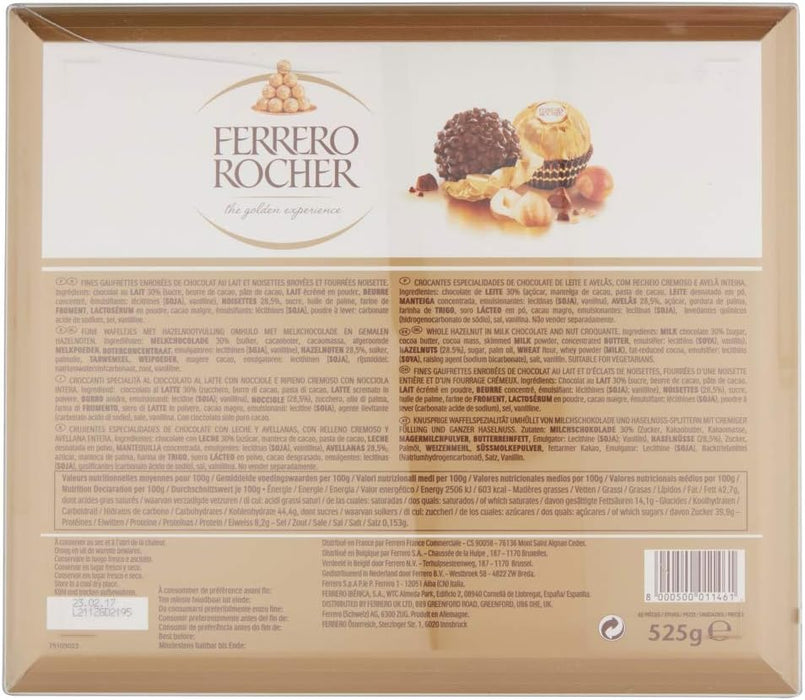 Ferrero Rocher, Caja de Regalo Grande con 42 Bombones de Chocolate y Avellanas (525g). El formato ideal para grandes celebraciones y los regalos más especiales y generosos. Ferrero Rocher - zoom