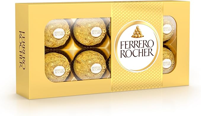 Ferrero Rocher (T-8): Bombones de Chocolate con Leche y Avellanas (100 g) con la Experiencia Única del Crujiente Barquillo. Ferrero Rocher - frontal