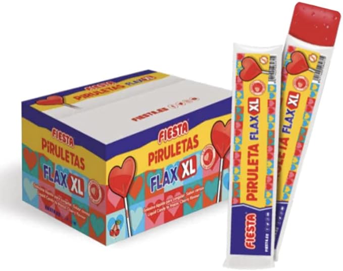 Caja de 30 Flashes XL sabor Piruleta de Fiesta. Disfruta del icónico caramelo con corazón en formato polo para congelar, una golosina líquida con el auténtico sabor a cereza. Fiesta - frontal