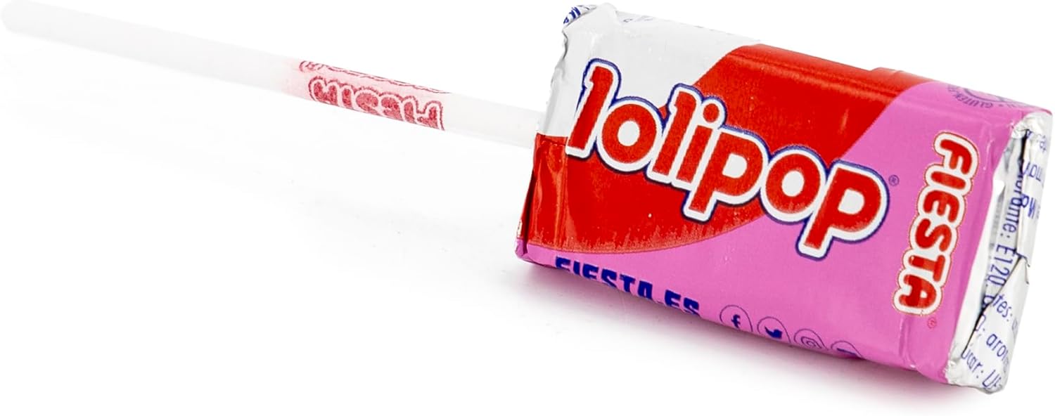 Fiesta Lolipop Caramelo Masticable con Palo Sabor Fresa, Caja Expositora de 100 Unidades. El caramelo extrablando de toda la vida, perfecto para fiestas, piñatas y para los más golosos. Fiesta - detalle