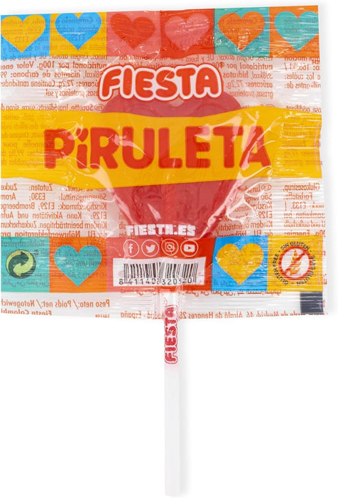Fiesta Piruletas Corazón Cereza (Caja 80 Unidades): El formato ahorro del caramelo más icónico, sin gluten y con palito biodegradable para tus grandes eventos. Fiesta - detalle