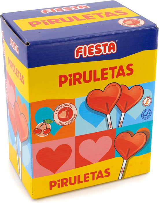 Fiesta Piruletas Corazón Cereza (Caja 80 Unidades): El formato ahorro del caramelo más icónico, sin gluten y con palito biodegradable para tus grandes eventos. Fiesta - ingredientes
