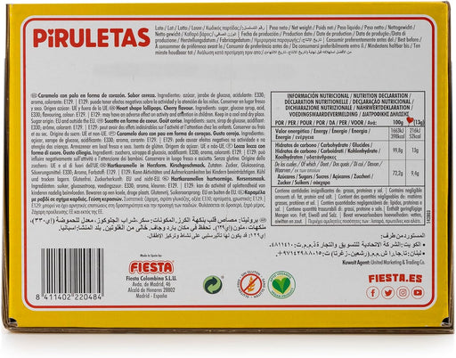 Fiesta Piruletas Corazón Cereza (Caja 80 Unidades): El formato ahorro del caramelo más icónico, sin gluten y con palito biodegradable para tus grandes eventos. Fiesta - pack